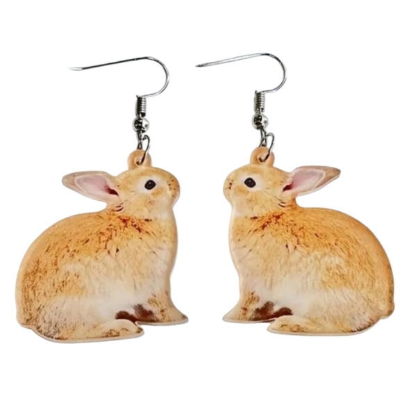 Cute Vintage Acrylic Easter Brown Bunny Rabbit Women's Dangle Animal‎ Earrings - Picture 1 of 3
